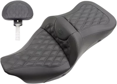SADDLEMEN Roadsofa* Seat - with Backrest - Full Lattice Stitch - Heated - '08-'23 FLH/FLT 808-07B-182BRHC
