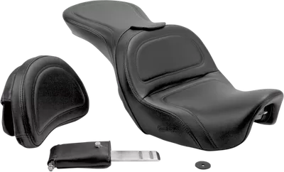 SADDLEMEN Seat - Explorer* - With Backrest - Stitched - Black - Dyna 806-04-0301