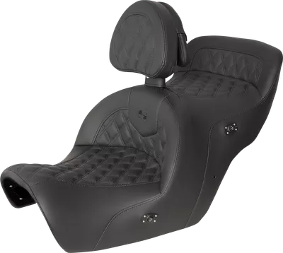 SADDLEMEN Seat - Roadsofa* - with Backrest - Full Lattice Stitch - Black - Heated - GL1500 '88-'00 H88-07-182BRHCT