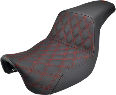 SADDLEMEN Step-Up Seat - Front Lattice Stitch/With Red Stitching - Black - Dyna 806-04-172RD