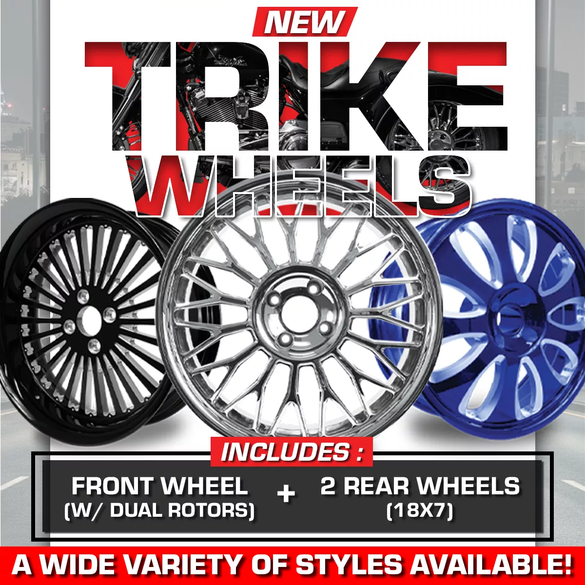 [SALE] BILLET TRIKE WHEELS + 2 FREE ROTORS